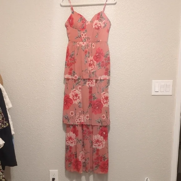 Crystal Doll pink floral sleeveless tiered ruffled maxi dress - Picture 4 of 12